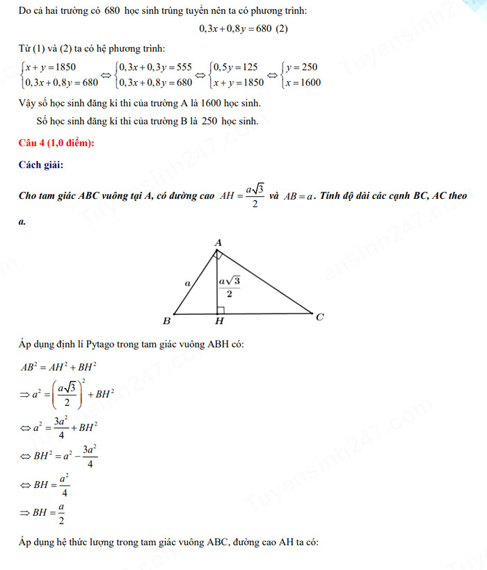 Đáp án đề thi tuyển sinh lớp 10 môn Toán tỉnh Kon Tum năm 2022