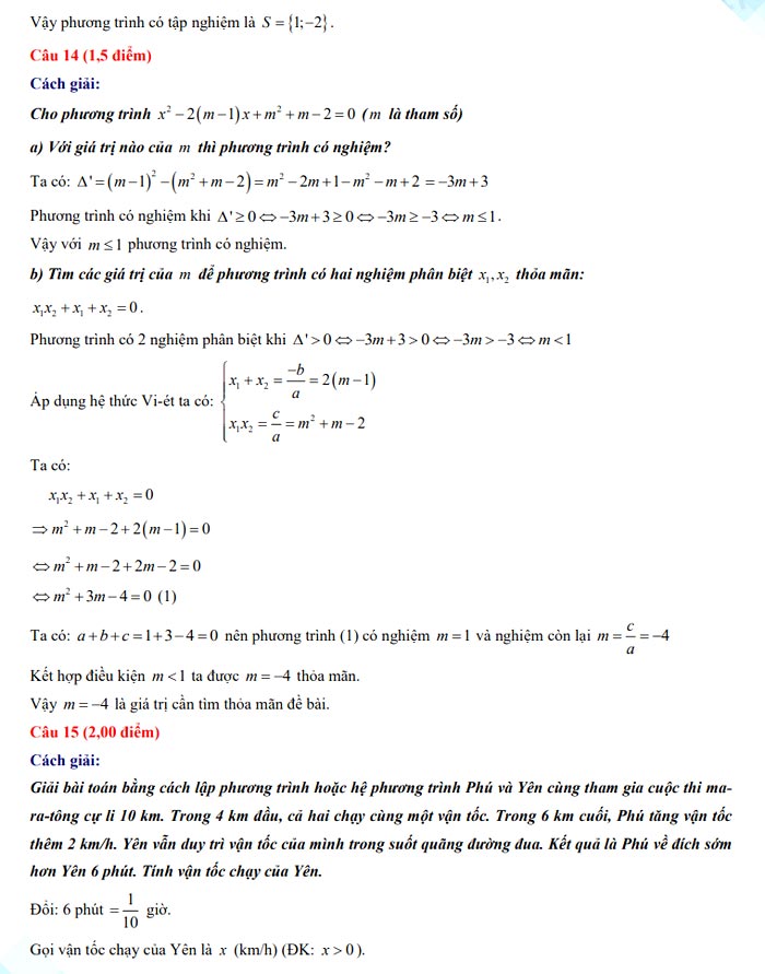 Đáp án đề thi tuyển sinh lớp 10 môn Toán tỉnh Phú Yên năm 2022