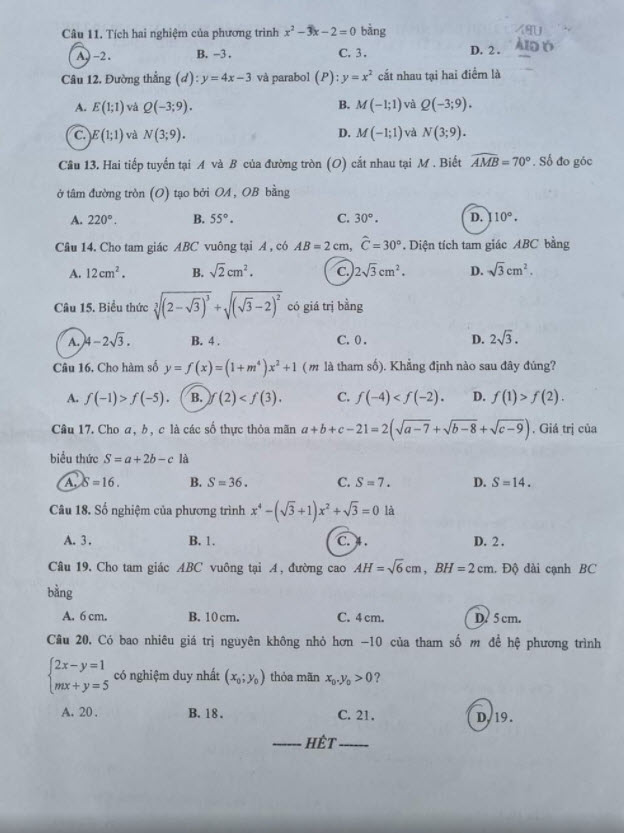 Đề thi tuyển sinh lớp 10 môn Toán Bắc Ninh 2022 mã 638 ảnh 2