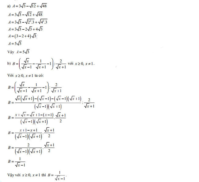 Đáp án đề thi vào 10 môn Toán Bắc Kạn 2022 câu 1