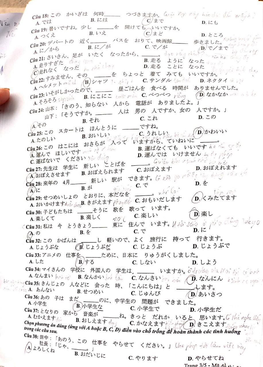 Đáp án đề thi tiếng Nhật THPT Quốc Gia đầy đủ 24 mã đề