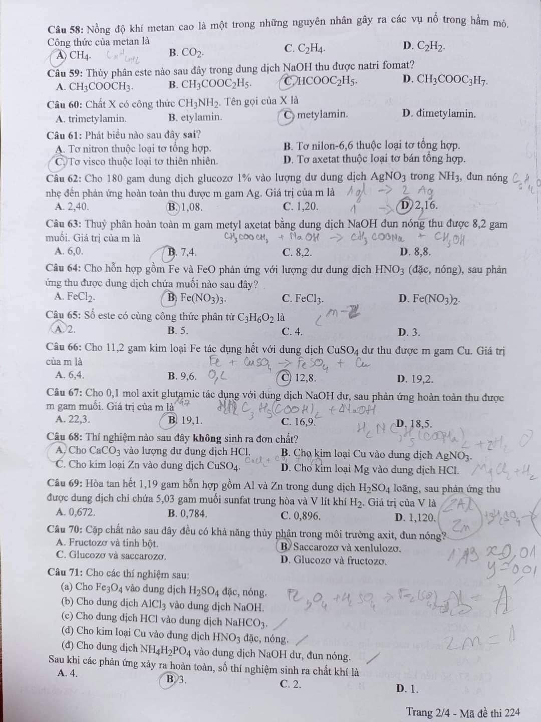 Đề thi THPT Quốc gia 2022 môn Hóa mã đề 224
