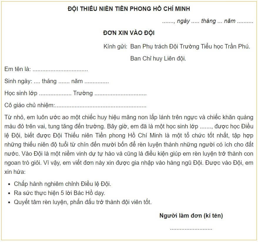 Đơn xin vào Đội đẹp nhất