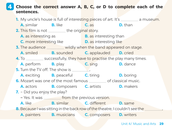 Giải SBT Tiếng Anh 7 Global Success Unit 4 Vocabulary & Grammar