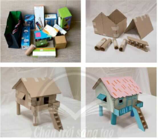 Cách tạo mô hình ngôi nhà từ vật liệu tìm được - trang 64 SGK Mĩ thuật lớp 6 Chân trời sáng tạo