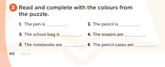 Sách bài tập Tiếng Anh 3 Unit 9 Colours