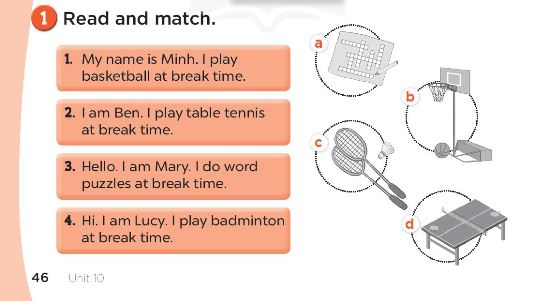 Sách bài tập Tiếng Anh 3 Unit 10 Break time activities