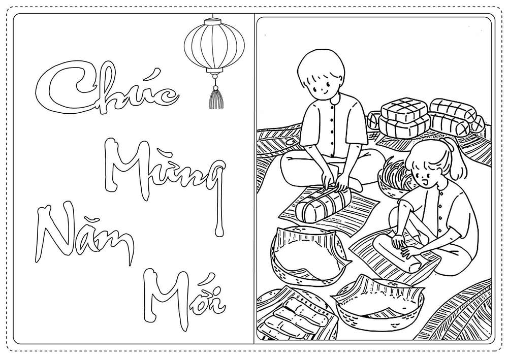 Tranh tô màu chủ đề Tết và mùa xuân cho bé