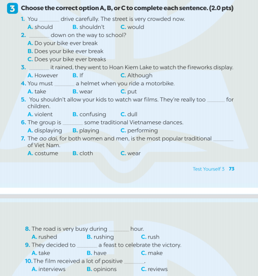 Giải SBT Tiếng Anh 7 Global Success Test Yourself 3