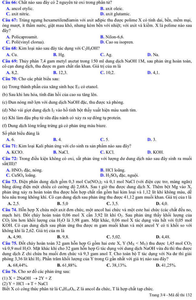 Đề thi thử tốt nghiệp môn Hóa học Sở Bà Rịa Vũng Tàu