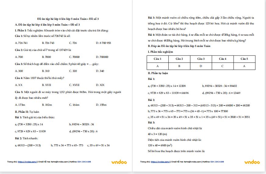 Đề ôn tập hè lớp 4 lên lớp 5 - Đề số 3