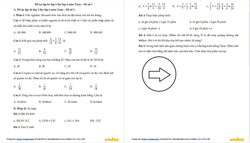 Ôn tập hè lớp 5 lên lớp 6 môn Toán