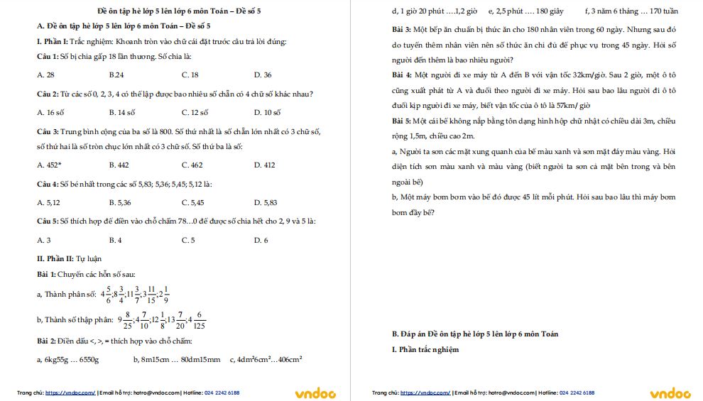 Ôn tập hè lớp 5 lên lớp 6