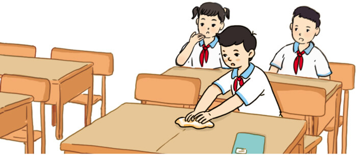 Vệt phấn trên mặt bàn lớp 4