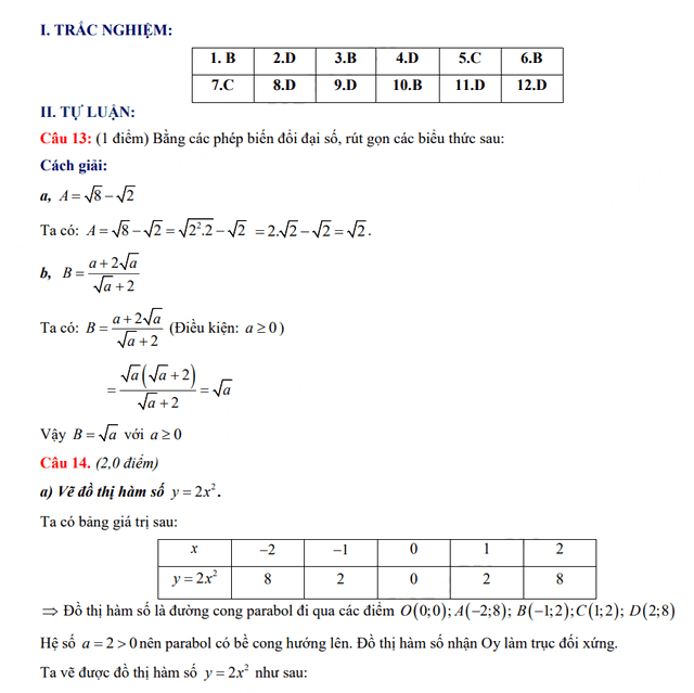 Đáp án đề thi môn Toán vào 10 tỉnh Quảng Trị 2023