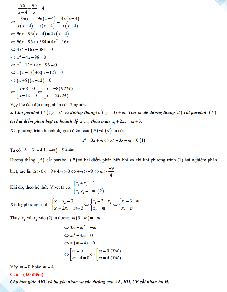 Đáp án đề thi vào 10 môn Toán Hải Dương 2023