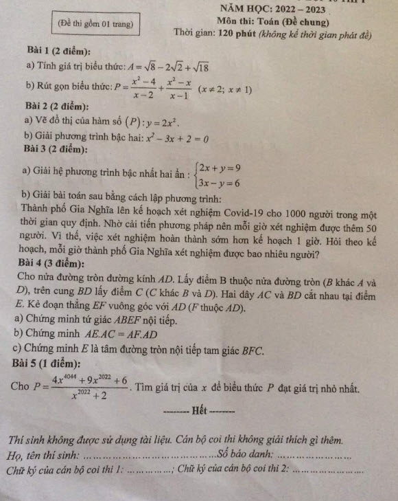 Đề thi tuyển sinh lớp 10 môn Toán Đắk Nông 2022