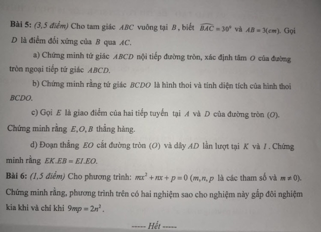 Đề thi tuyển sinh lớp 10 môn Toán Cà Mau 2023 trang 1