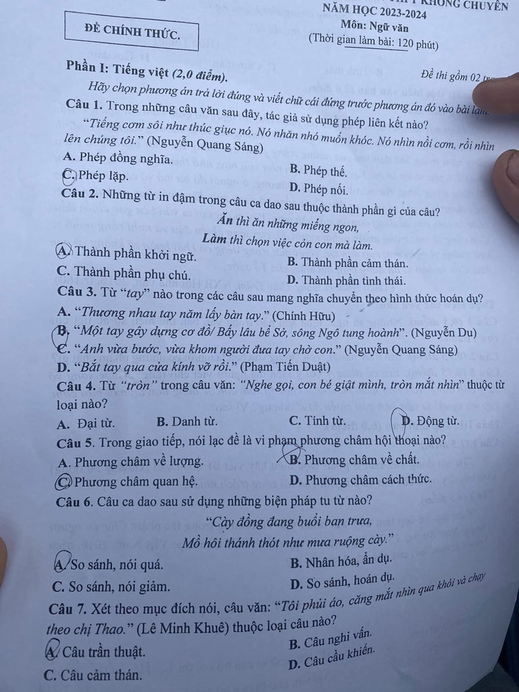  đề thi vào lớp 10 môn Văn Nam Định 2023 trang 1