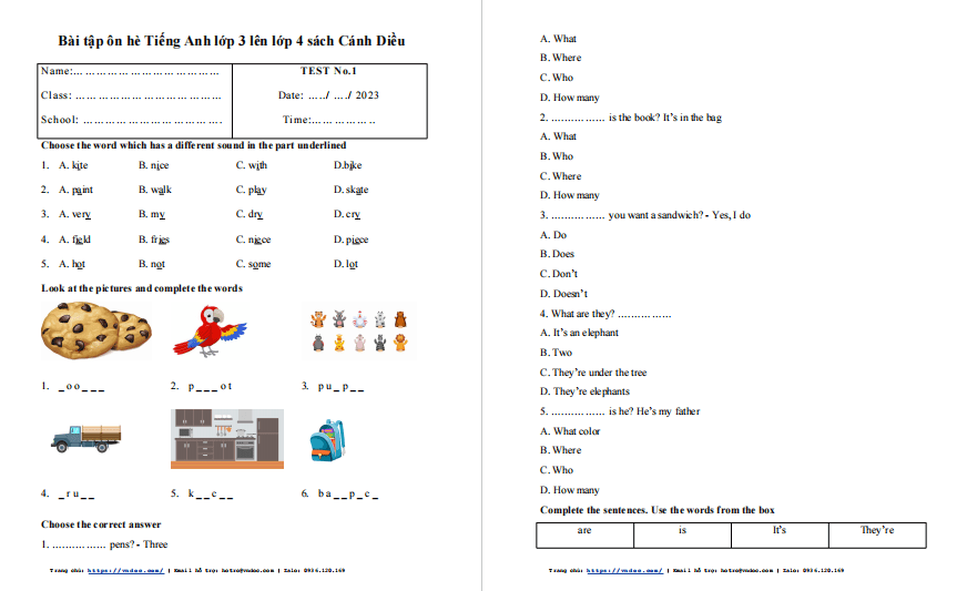 Ôn hè tiếng Anh lớp 3 Cánh Diều