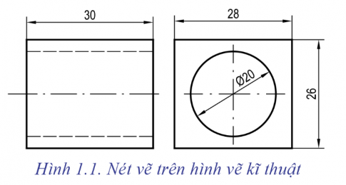 Quan sát Hình 1.1 và cho biết: Hình vẽ có những loại nét vẽ nào? Các nét vẽ có cùng chiều rộng không?