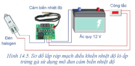 Quan sát sơ đồ mạch điều khiển ở Hình 14.5 và cho biết:  - Chức năng của mạch điều khiển.  - Loại mô đun cảm biến được sử dụng.