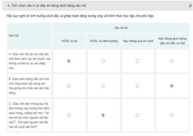 Đáp án mô đun học thông qua chơi