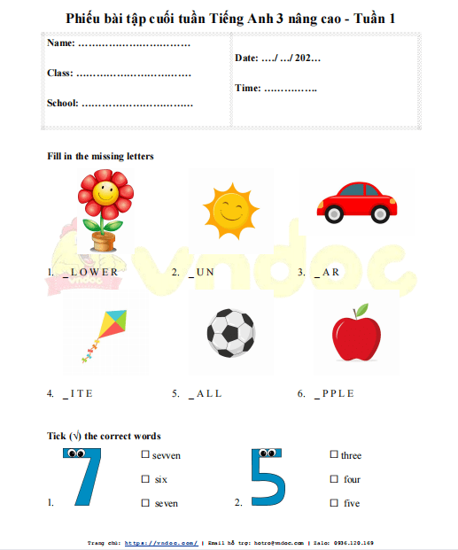 Phiếu bài tập cuối tuần Tiếng Anh 3 Global Success nâng cao - Tuần 1