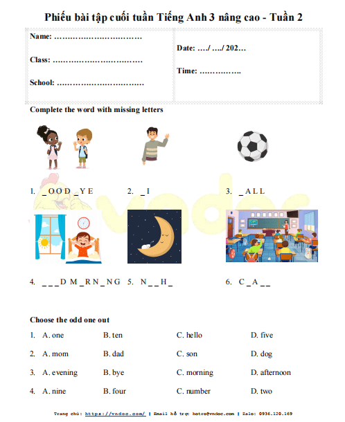 Phiếu bài tập cuối tuần Tiếng Anh 3 Global Success nâng cao - Tuần 2