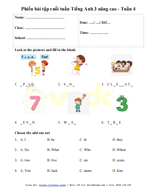 Bài tập cuối tuần Tiếng Anh lớp 3 Global Success