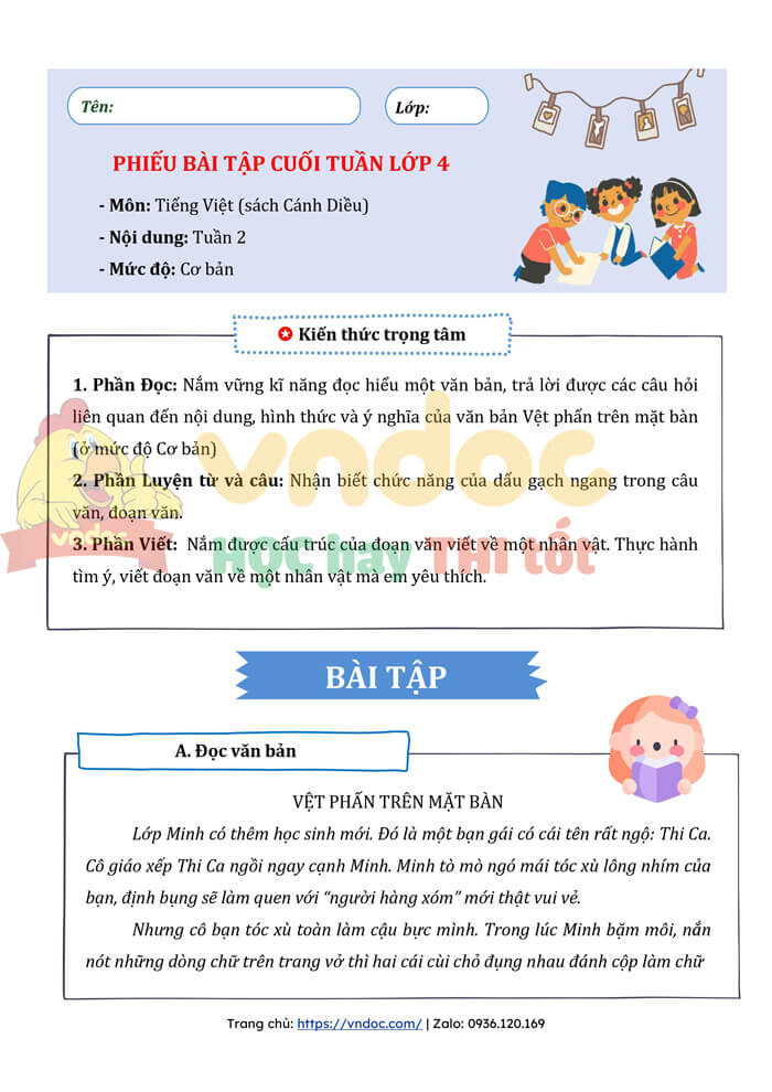 Bộ đề kiểm tra cuối tuần Tiếng Việt lớp 4 Cánh Diều - Tuần 2