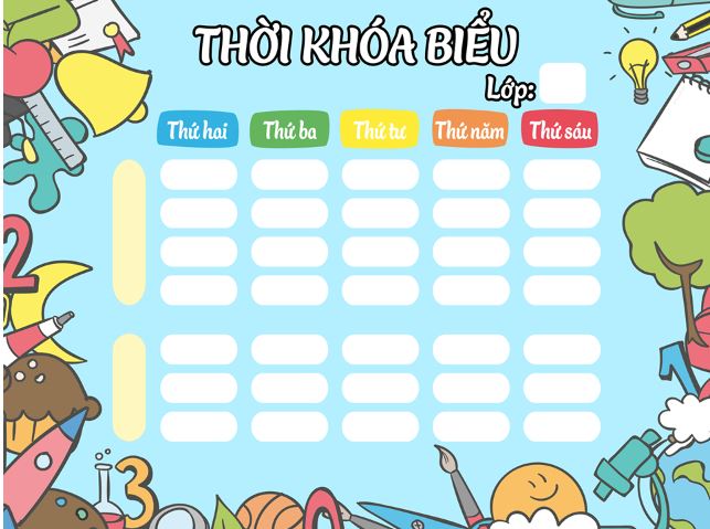 Mẫu thời khóa biểu đơn giản