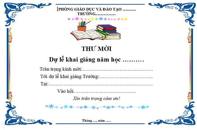 Mẫu giấy mời khai giảng năm học mới 