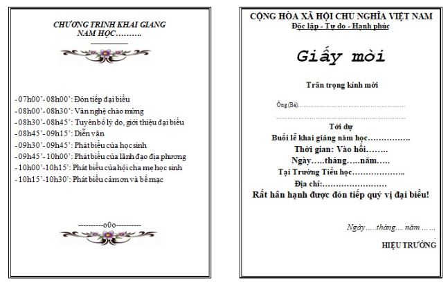Mẫu giấy mời khai giảng năm học mới