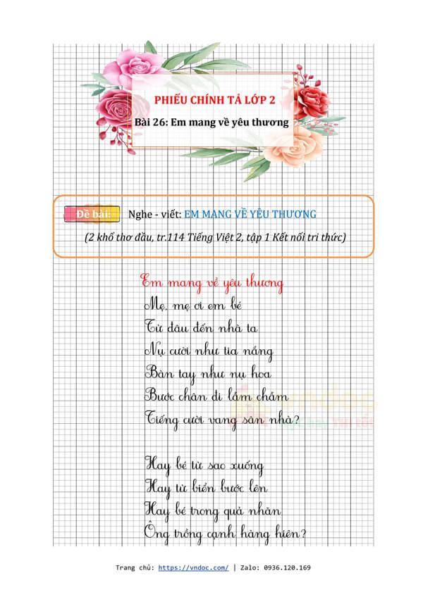 phieu chinh ta lop 2 tuan 14 bai 26 nghe viet em mang ve yeu thuong trang 114 h2*520389