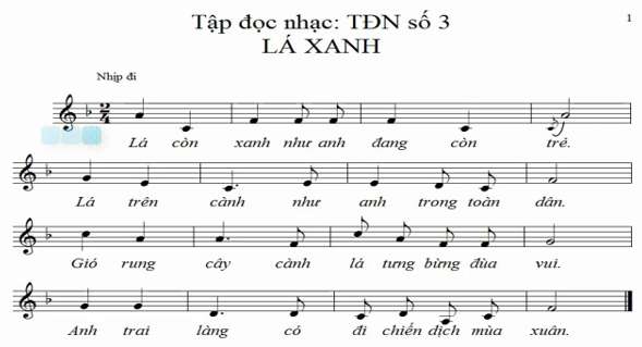 Soạn Âm nhạc lớp 9: Tập đọc nhạc số 3 - Lá xanh