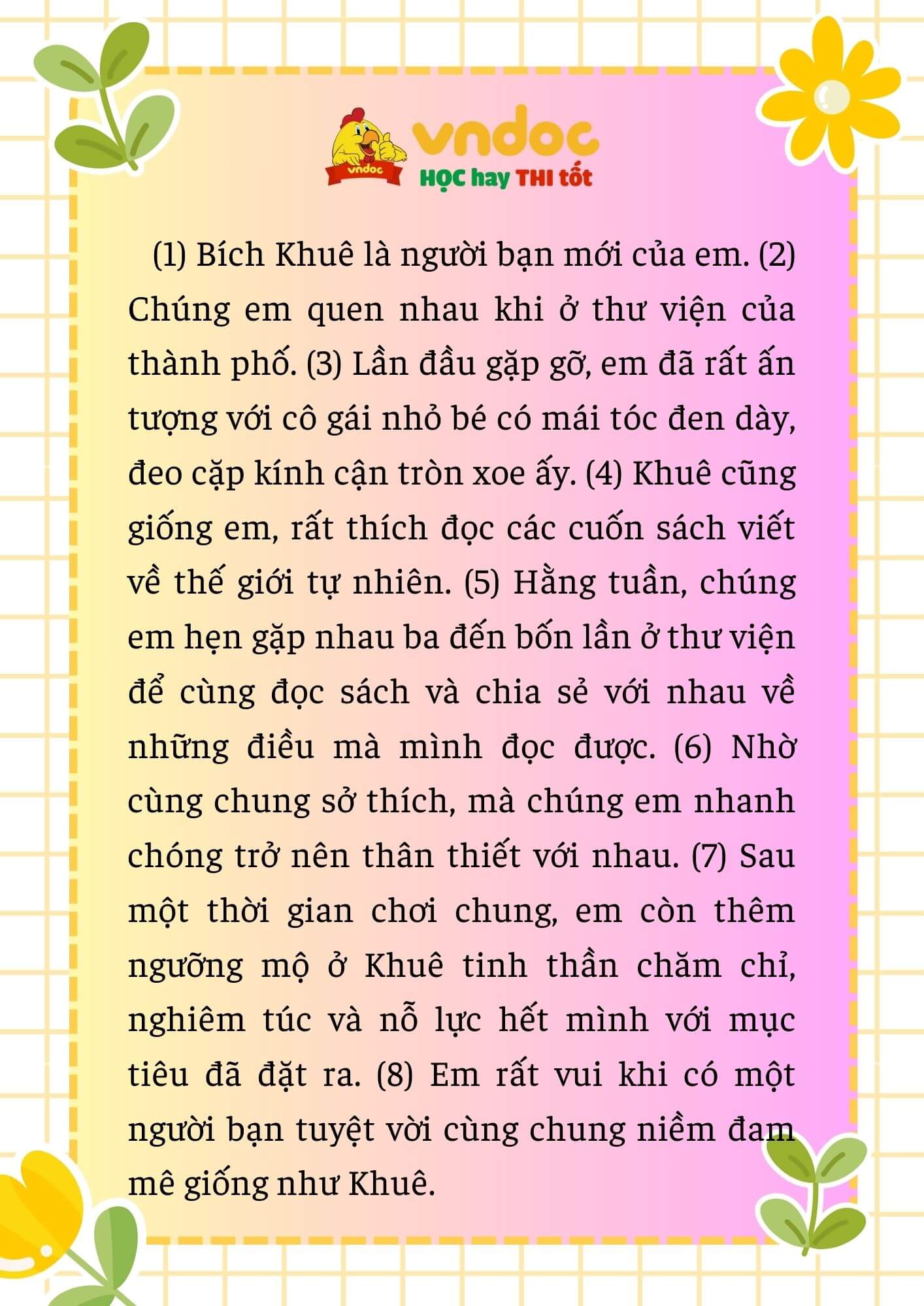 Viết đoạn văn ngắn nêu tình cảm của em với một người bạn lớp 3