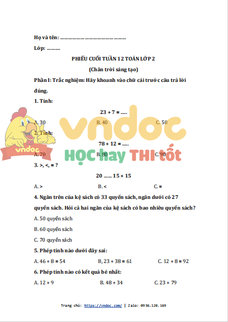 bai tap cuoi tuan toan lop 2 chan troi sang tao tuan 12 1*534432