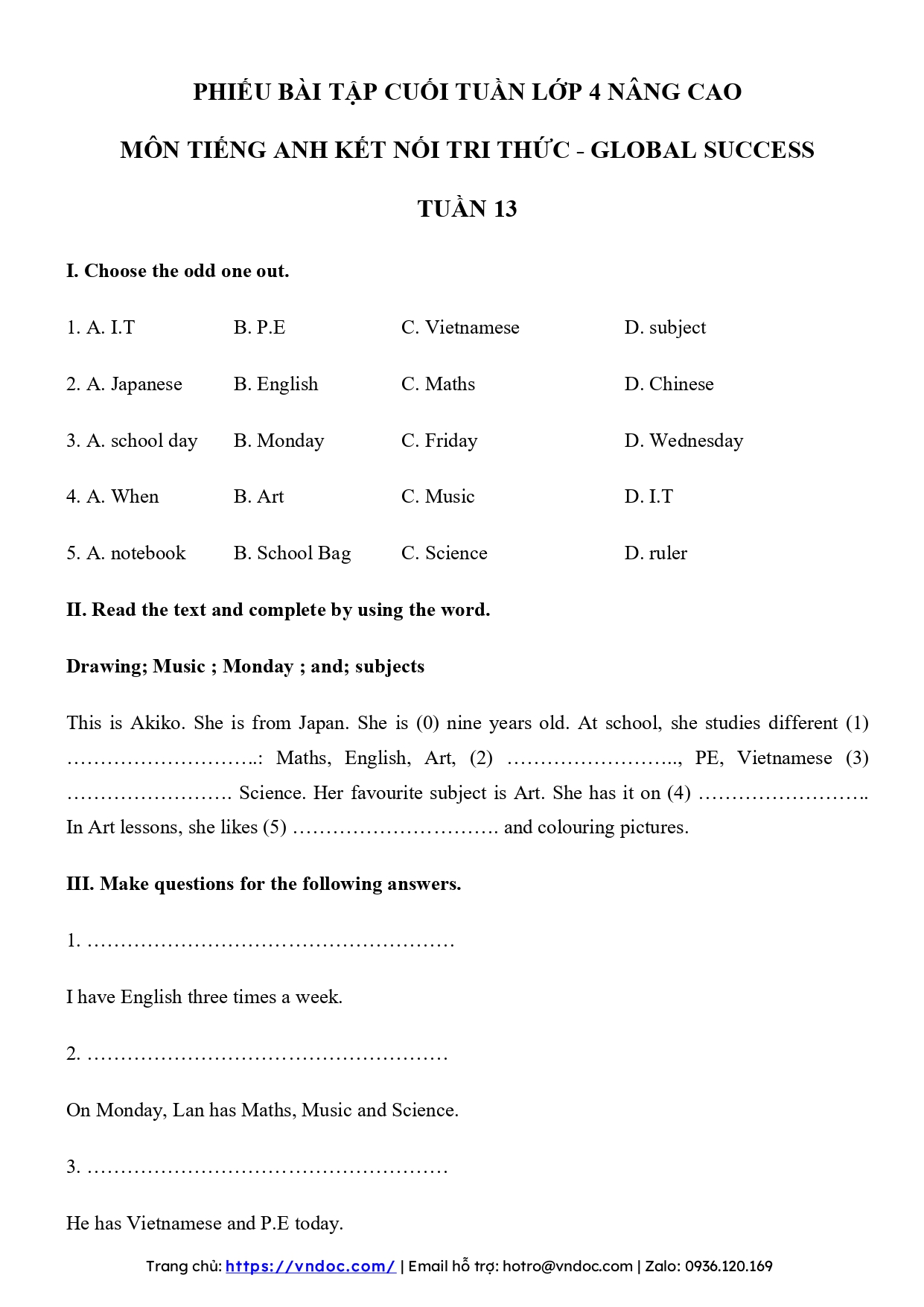 phieu bai tap cuoi tuan tieng anh lop 4 global success nang cao tuan 13 1*534394