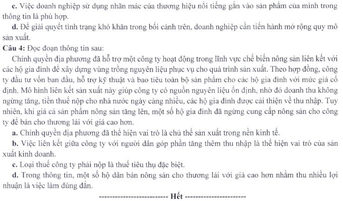 Đề minh họa thi THPT Quốc gia môn Giáo dục Kinh tế và Pháp luật
