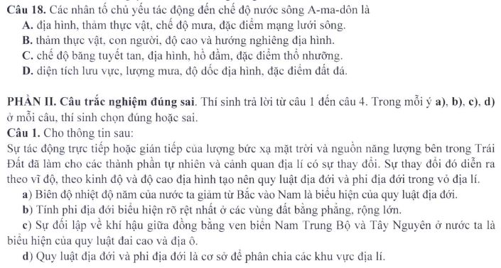 Đề minh họa thi THPT Quốc gia môn Địa lí