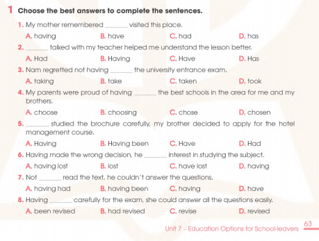 Sách bài tập Tiếng Anh 11 Global Success Unit 7 Grammar