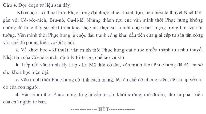 Đề minh họa thi THPT Quốc gia môn Lịch sử