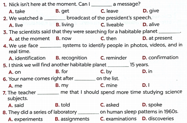 Sách bài tập tiếng Anh lớp 8 Test Yourself 4 Global success
