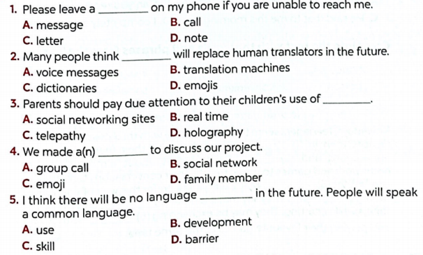Sách bài tập tiếng Anh lớp 8 unit 10 Communication in the future