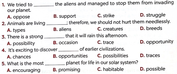 Sách bài tập tiếng Anh lớp 8 unit 12 Life on other planets