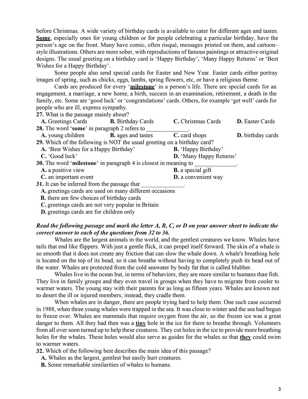 Đề thi vào lớp 10 môn tiếng Anh Vĩnh Phúc