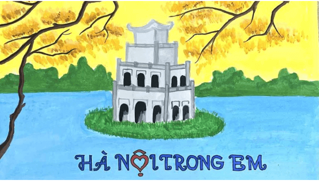 Mẫu tranh vẽ Hà Nội trong em 2024