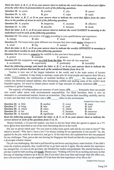 Đề thi THPT Quốc Gia năm 2024 môn Anh