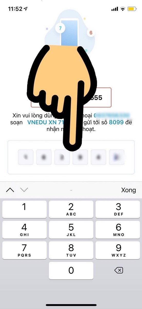 Nhập mã kích hoạt OTP Lấy lại mật khẩu vnEdu trên ứng dụng
